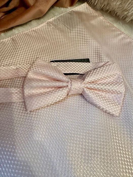 Set papion și batistă roz trandafiriu