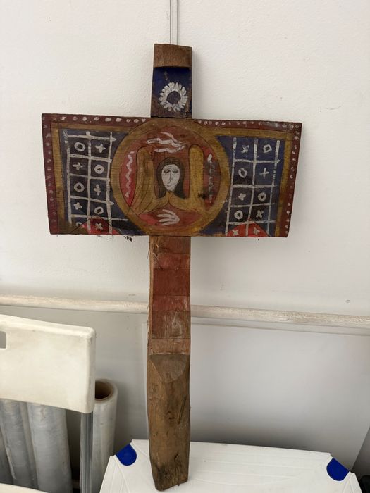 Cruce de Jurământ / Artă Naivă Lemn Pictat