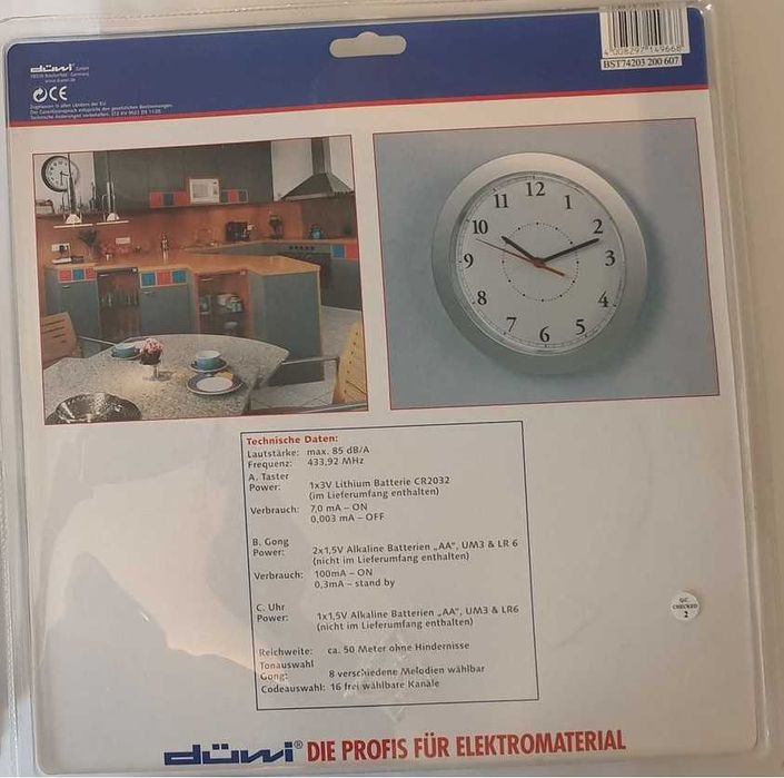 Немски безжичен звънец, комбиниран със стенен часовник