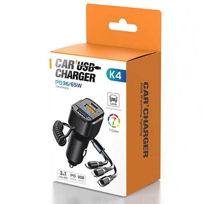 Бързо зарядно К4 с 2 USB порта и кабел