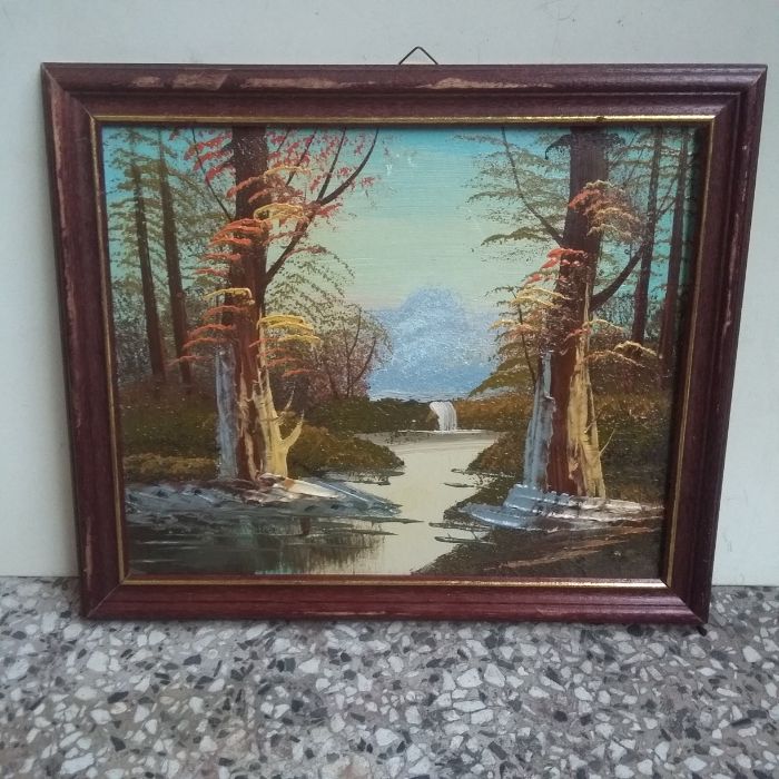 Картина пейзаж масло на картон дървена рамка 27.5/23 см