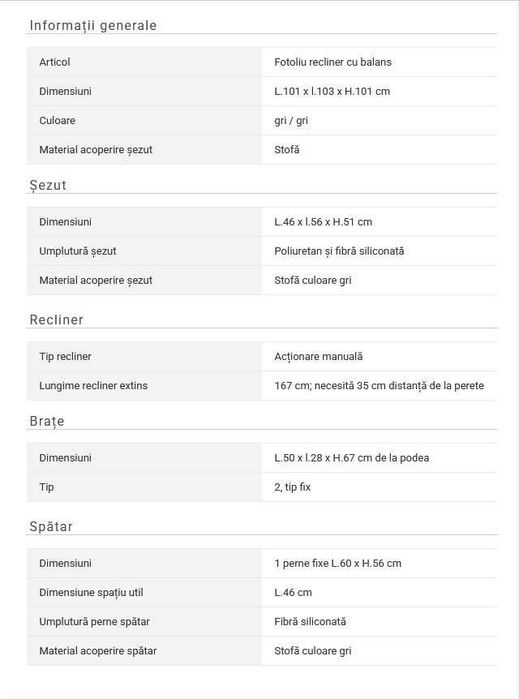 Fotoliu MOBEXPERT ILLINOIS recliner manual și balans