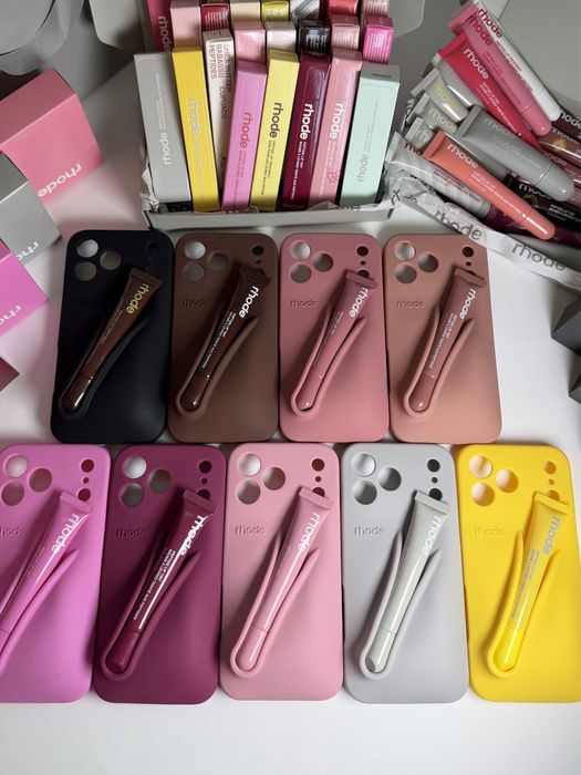 Rhode калъф + Rhode гланц за iPhone | Rhode Lip Case + Lip Gloss оригинални + Peptide Lip Tint Treatment всички модели и цветове налични iPhone 18 Pro