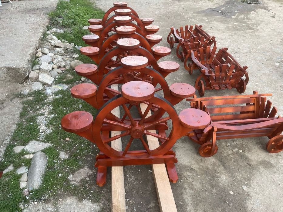 Set masa bănci  , Balansoar  leagan  lemn rotund rustic
