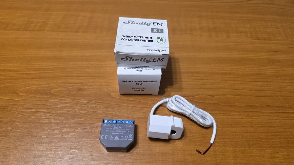 Wi-Fi Smart двуканален електромер Shelly EM + 50А токов трансформатор (ферит)