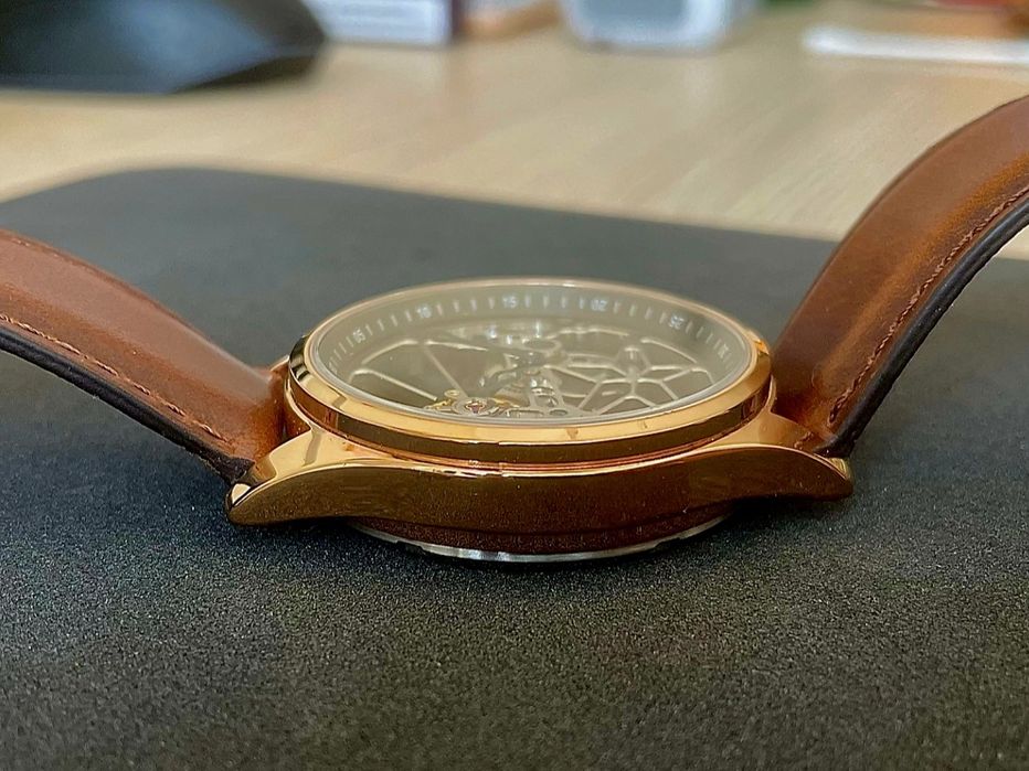 Flywheel Bridge Movement Automatic Mechanical Watch Rose Gold Red