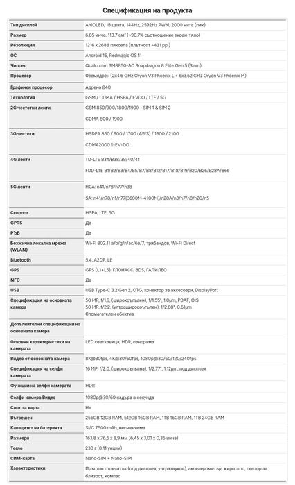 Nubia Red Magic 11 Pro+ Dual sim 5G глобал с бг, Android auto 7500mAh