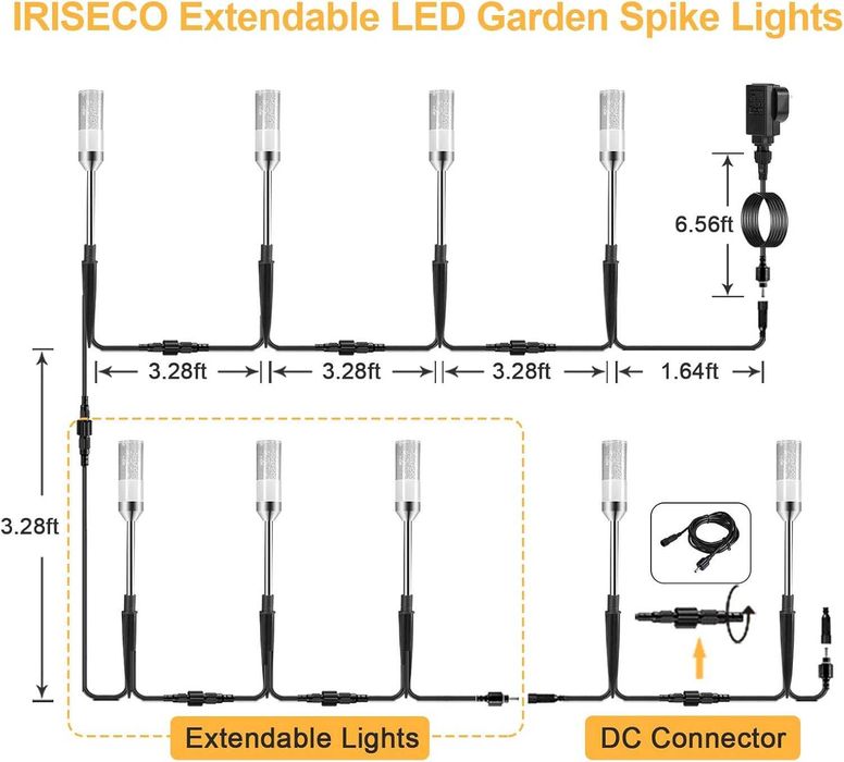 Градински лампи IRISECO с колчета, 6 броя 12V нисковолтови LED, IP65