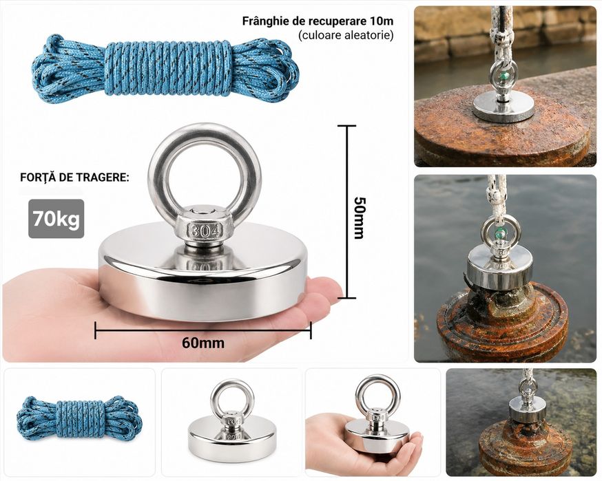 Magnet fishing neodim D60mm cu forta  90kg