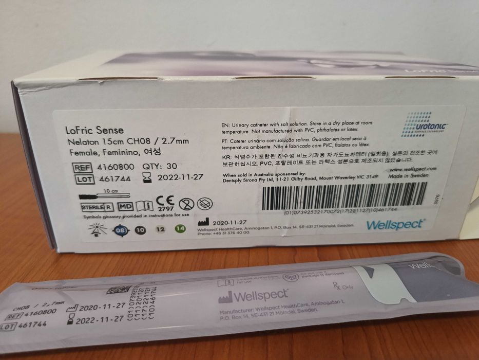 300 Catetere Urinare cuGel LoFric Sense,Lungi. 15 cm ,CH08+40 cm/CH12