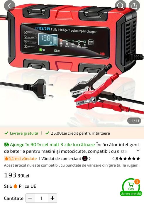 Redresor baterie auto nou