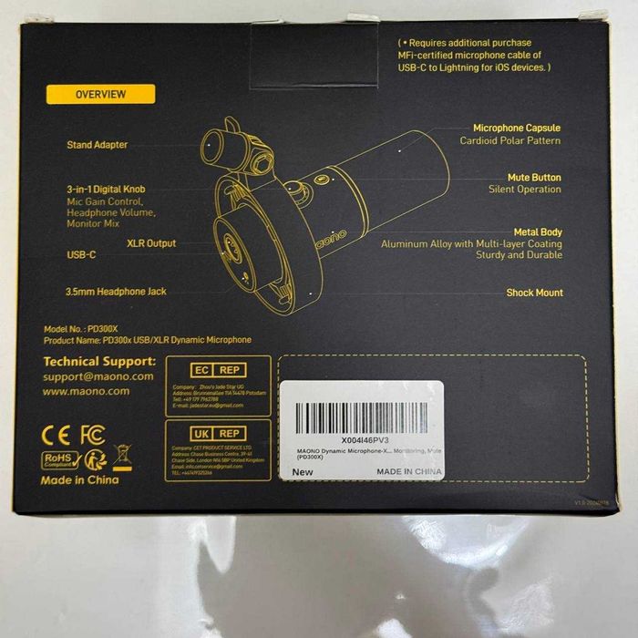 Maono PD300X черный микрофон с профессиональной студийной стойкой BA37