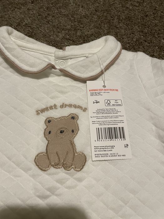 Fred and Flo - ромпер боди в бяло, 3-6 месеца, ново с етикет, 68 см