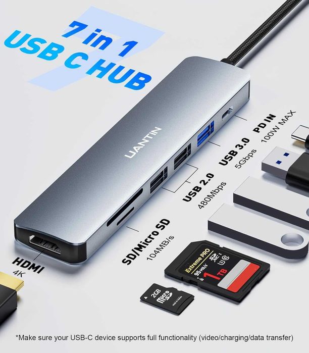Мултифункционален USB-C Адаптер 3-в-1 UANTIN – 4K HDMI, USB 3.0