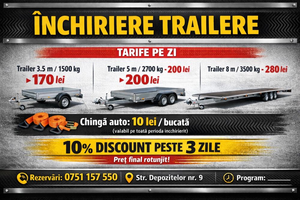 Inchiriez trailere platforme remorci trailer de inchiriat