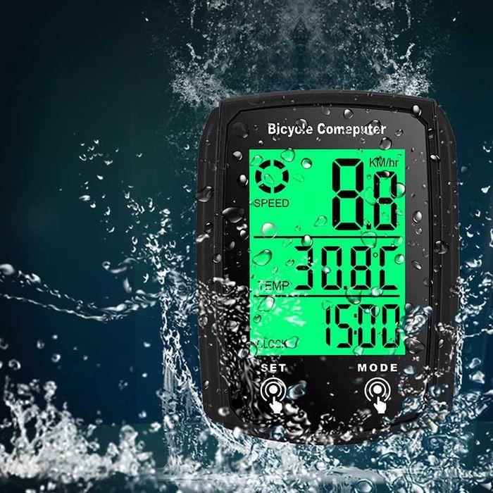 Велокомпютър с 19 функции, Водоустойчив, LED подсветка,  60х45мм