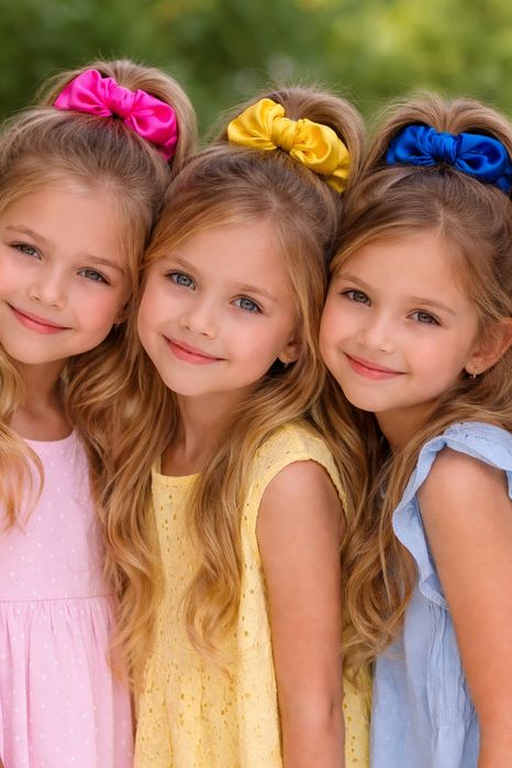 Сатенени скрънчита ,диадеми,ленти за коса в луксозна кутия за малки и