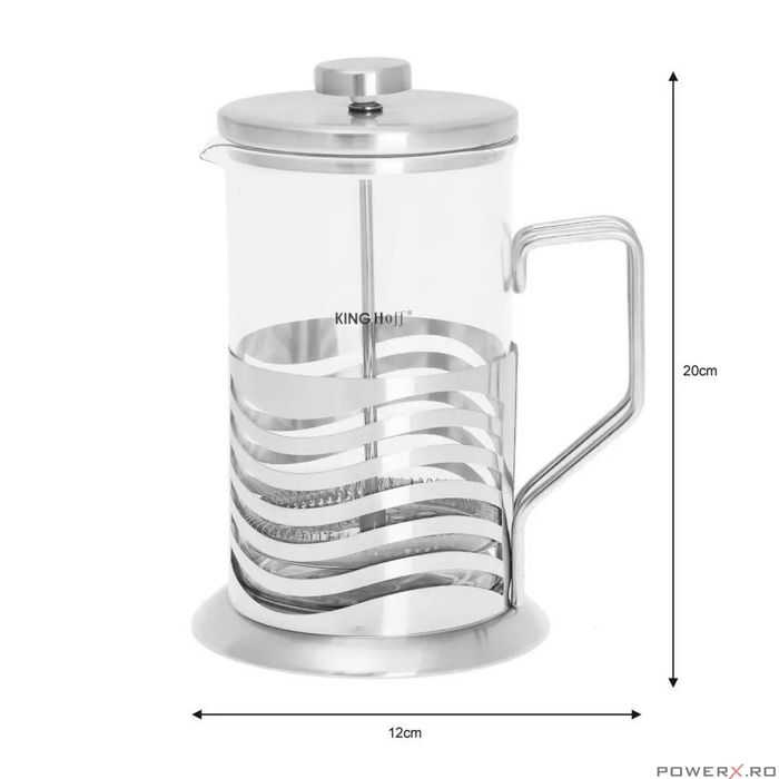 Infuzor ceai, din sticla si inox, ceainic cu presa, 0.8L, Kinghoff