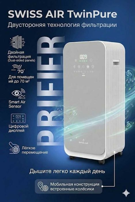 Очиститель воздуха SWISS AIR TwinPure HEPA для дома до 70 м²