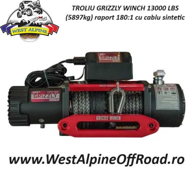 TROLIU GRIZZLY WINCH 13000 LBS (5897kg) raport 180:1 cu cablu sintetic