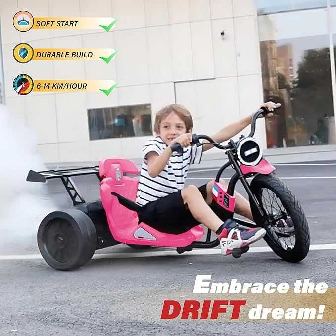 Tricicleta electrica cu functie Drift Kinderauto BJSX2338 2x 250W Pink
