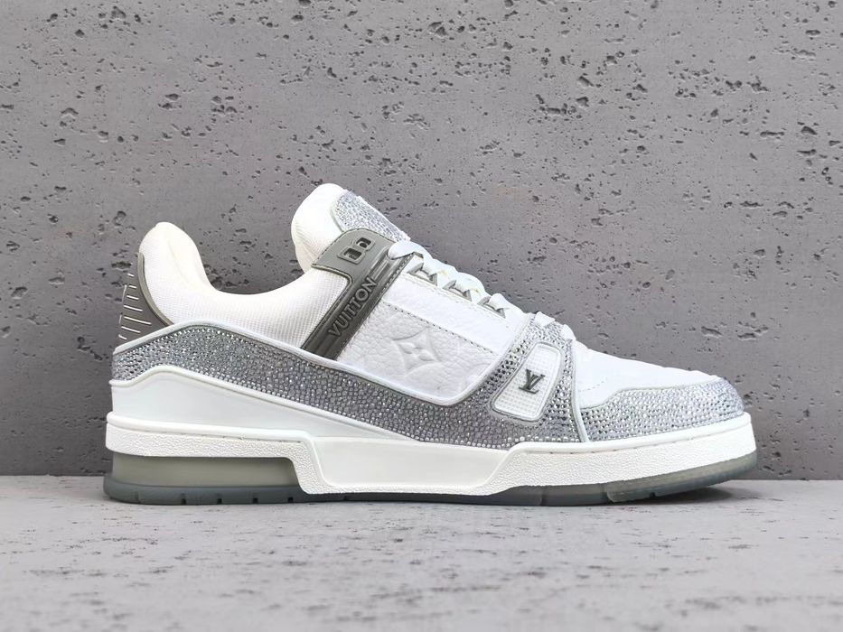 Louis Vuitton Trainer – White & Silver Rhinestone Edition