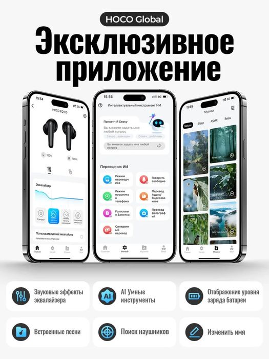Беспроводные наушники Hoco EQ100 TWS с AI переводом 134 язык