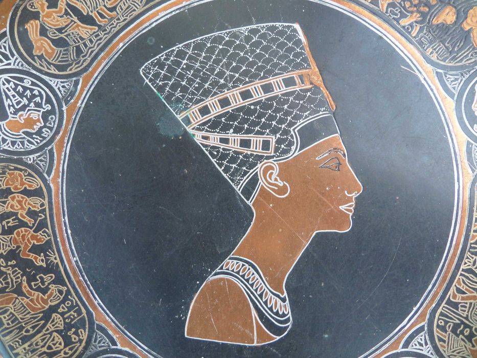 Arta egipteana gravura din cupru, faraon, vintage frumos ,patina