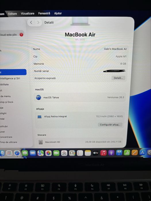 Macbook air m1 256gb ssd 8gb ram 89% sanatate baterie