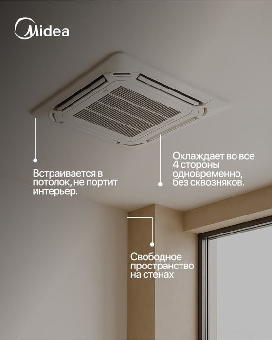 Кассетный кондиционер Midea Inverter мощность 12/18/24/36/48/60/ BTU