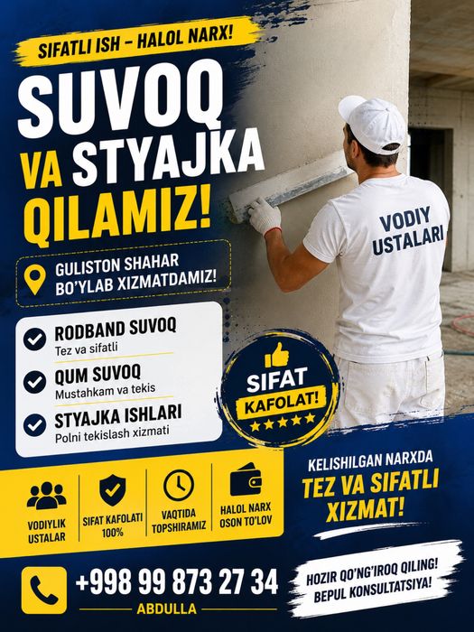 Qum suvoq (shkaturka) rodbad suvoq , styashka ishlari qilamiz!