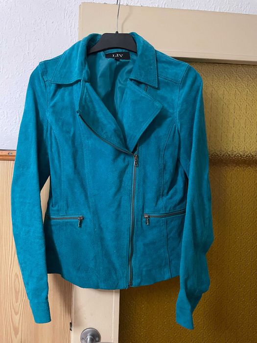 тюркоазено есенно яке от естествен велур