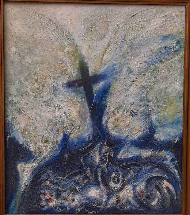 Абстрактна стара  маслена картина на худ. Венцислав Антонов1942-2024 г