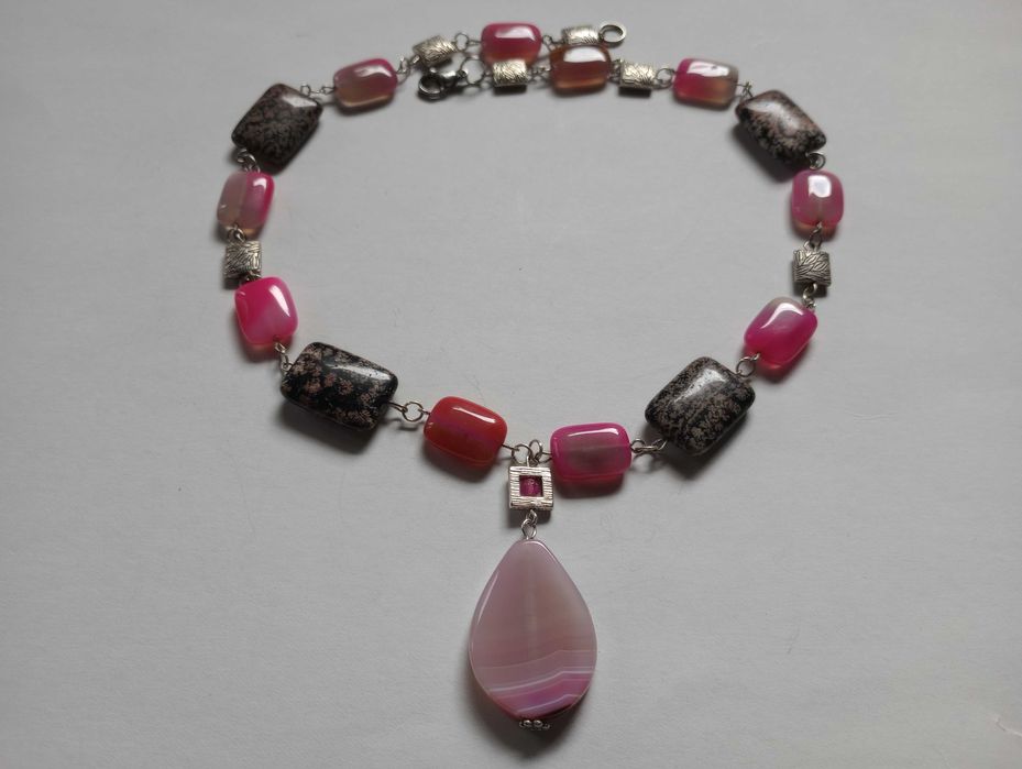 colier lung agate magenta si jasper zebra,chic