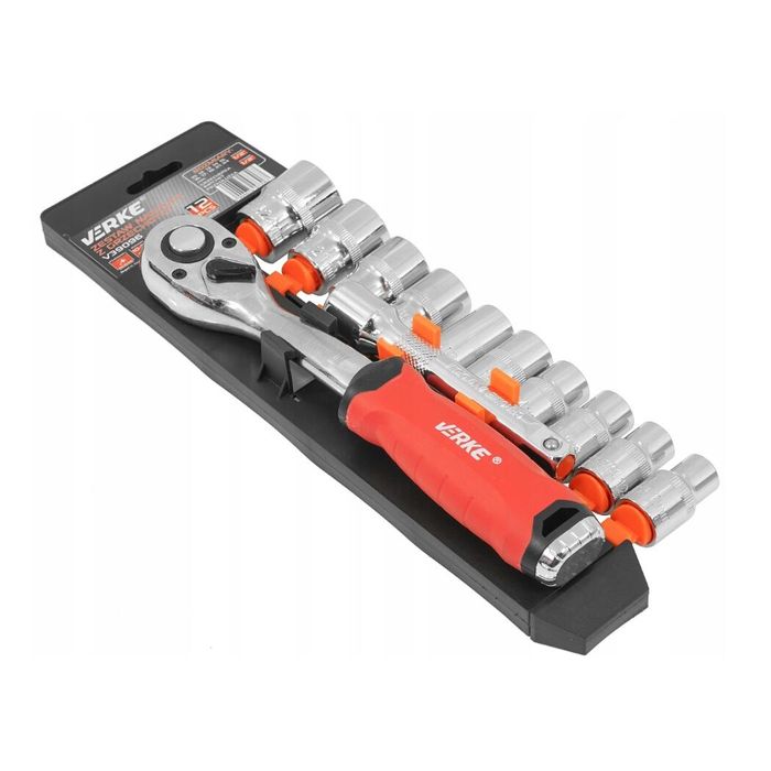 Set chei tubulare 1/2", CR-V cu clichet 72T și extensie, 12 piese,