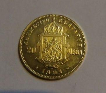 Позлатена монета 20 лв 1894г.