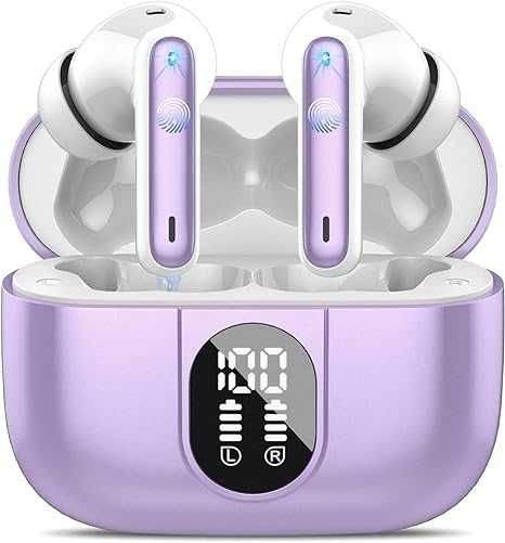 Casti Buetooth Wireless in Ear Csasan J90 PRO Smart Touch Control alb cu violet noi sigilate