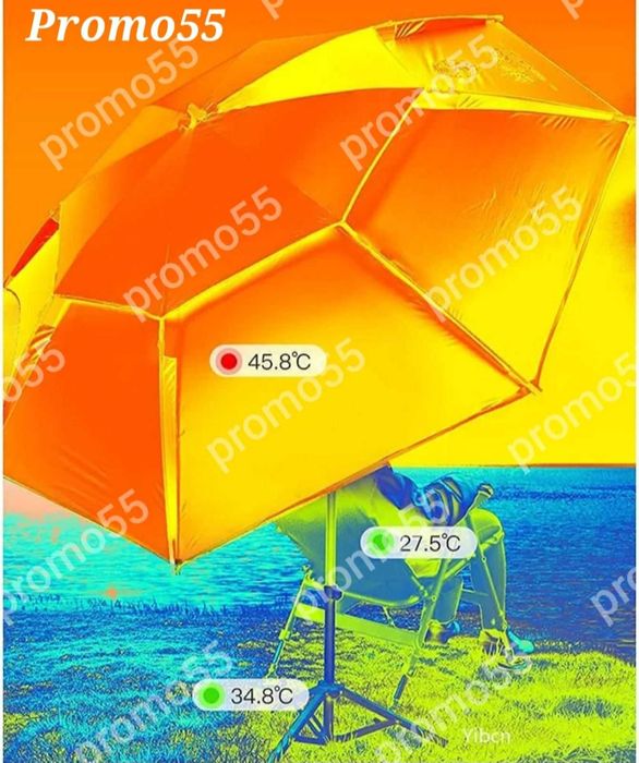 Чадър за Риболов 220см. Плажен Чадър Двоен Покрив,Стабилност при Вятър