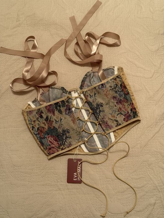 Топ корсет с цветочным принтом и кружевом