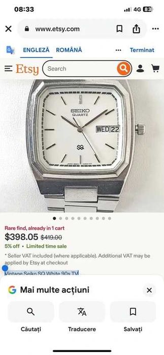 Ceas Vintage Seiko SQ White 90s TV