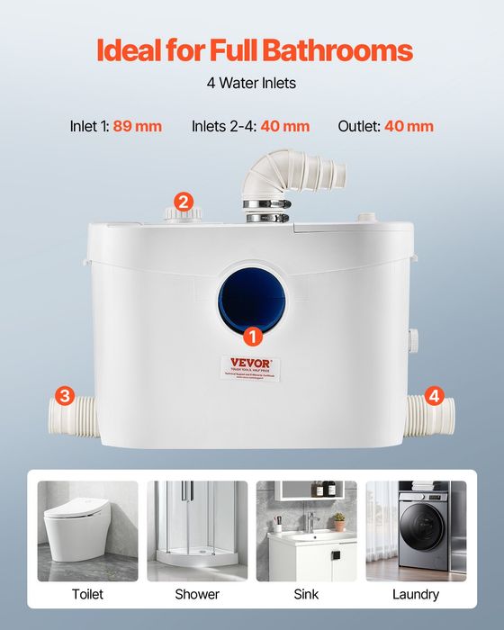 Pompa Macerator 900W,Debit 180L/min,inaltime 12m,4 Intrari