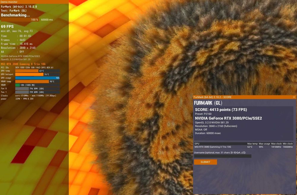 ТОП състояние Видео карта GPU MSI RTX 3080 GAMING X TRIO 10G GDDR6X