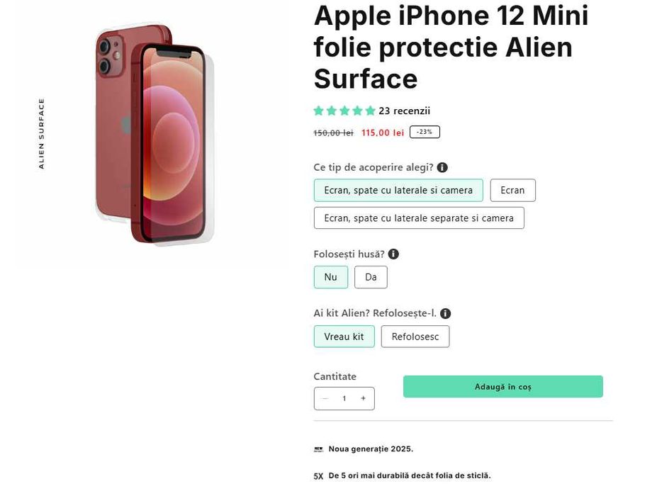 folie protectie Alien Surface Apple iPhone 12 Mini