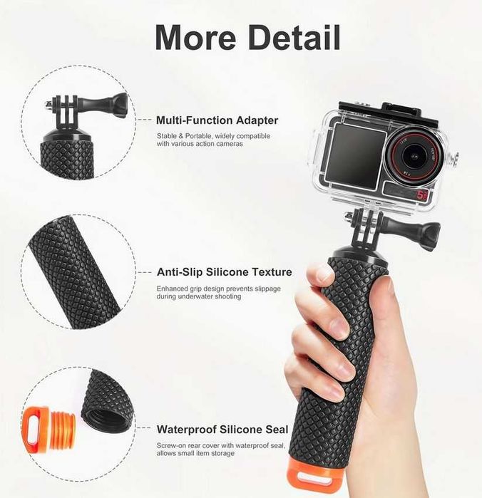 Stick + carcasa subacvatica DJI Osmo Action 3 / 4 / 5 Pro + 3 filtre