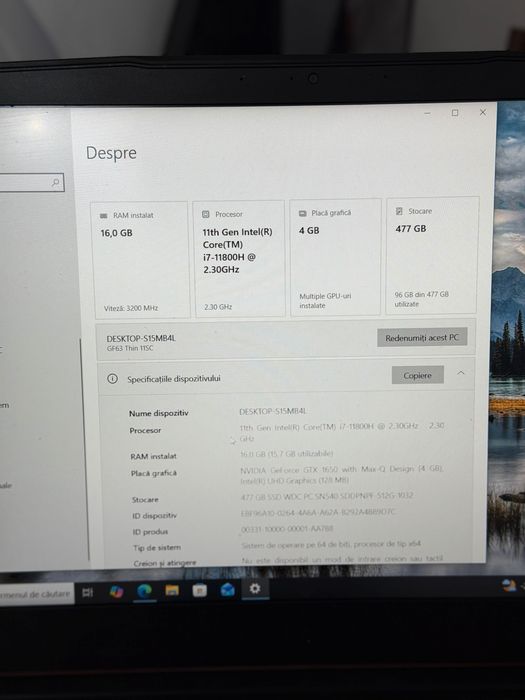 Laptop MSI Gaming 15.6'' GF63 Thin 11SC