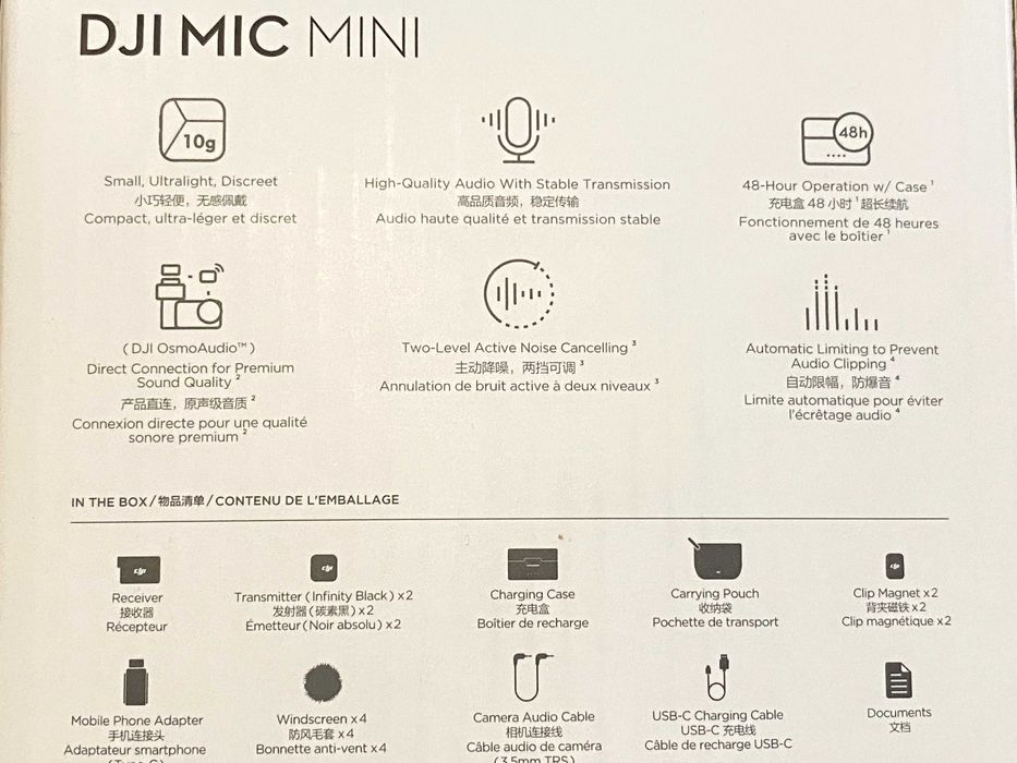 DJI Mic Mini 2TX+1RX+Charging Case WiFi 2 lavaliere+RECEPTOR USB-C gar
