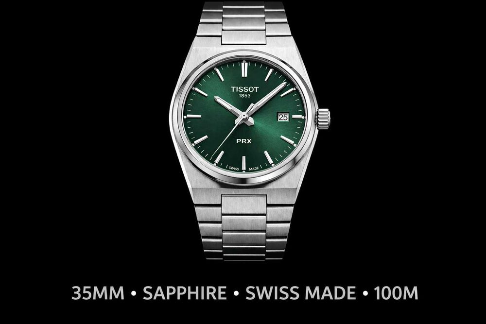 Tissot PRX 35mm Verde Swiss Made Safir Otel Nou Cutie Factura Garantie