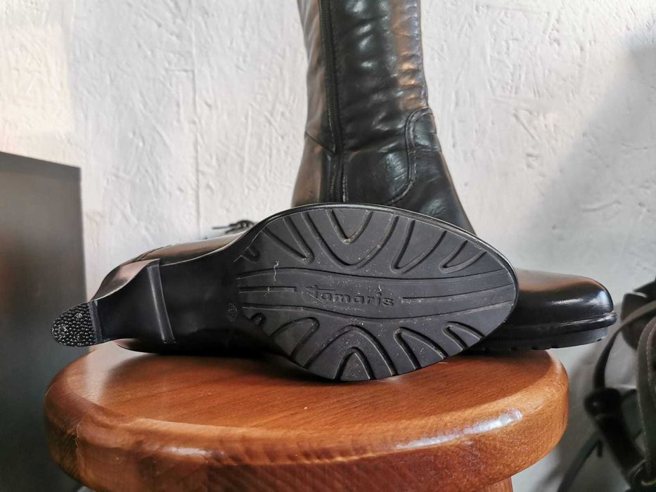 Cizme de dama Tamaris, din piele, negre