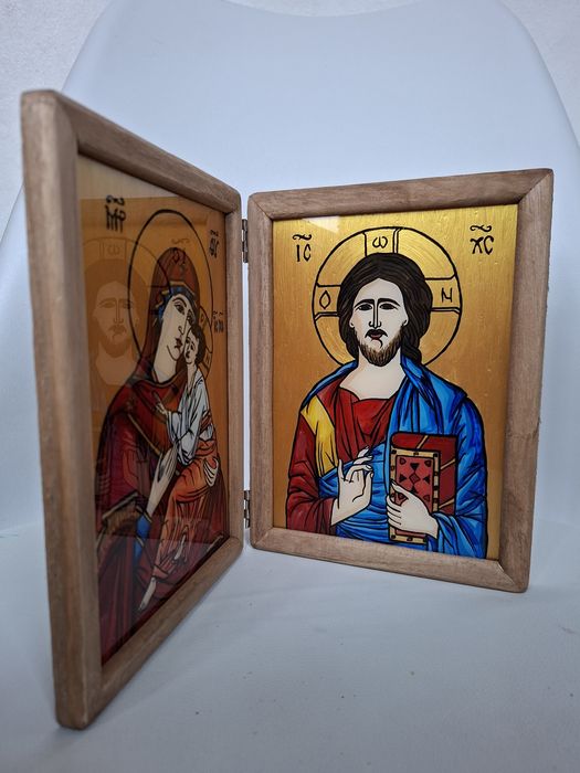Icoana diptic Maica Domnului si Isus Patocrator