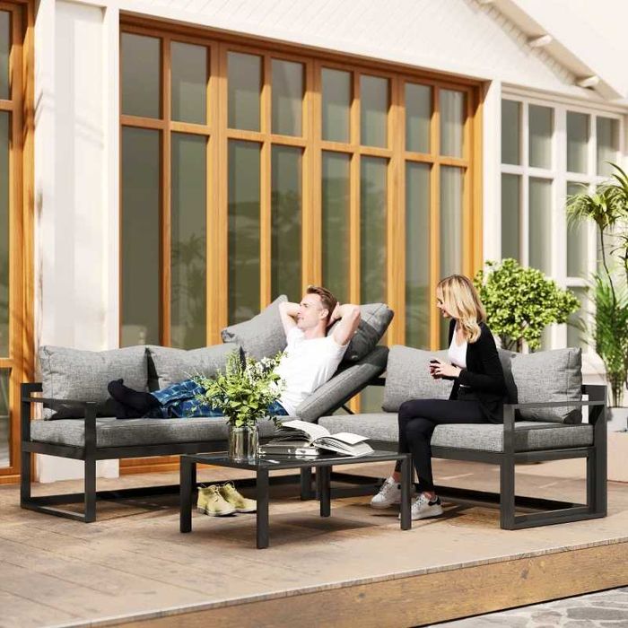 Комплект градински мебели Outsunny от 3 части, регулируема седалка